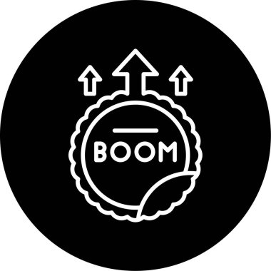 yuvarlak damga kelime Boom, düz simge, vektör illüstrasyon 