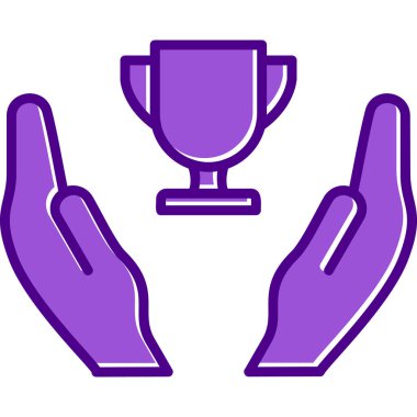 Galibiyet, kupa vektör simgesi ile eller