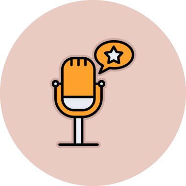 Retro mikrofon simgesi, vektör illüstrasyonlu Star Podcast