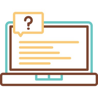  Soru işareti olan dizüstü bilgisayar simgesi. Vektör illüstrasyonu 