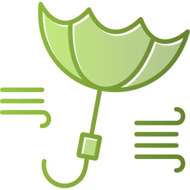 Şemsiyeli rüzgarlı hava durumu simgesi, vektör illüstrasyonu