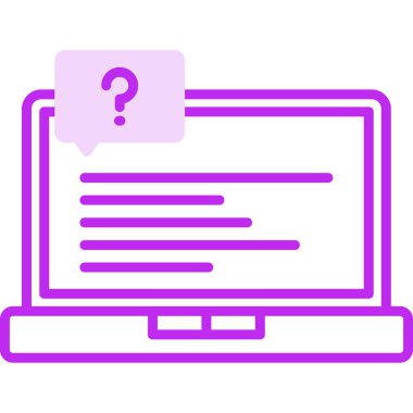  Soru işareti olan dizüstü bilgisayar simgesi. Vektör illüstrasyonu 