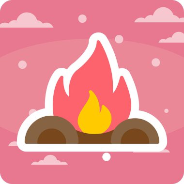 Kamp ateşi simgesi, vektör illüstrasyonu, düz tasarım 