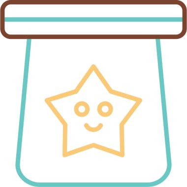 Gülümseyen yıldız emojisi ile sevimli ambalaj logosu, basit vektör illüstrasyonu