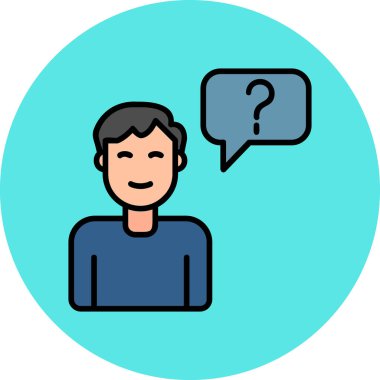 Müşteri Soru simgesi, vektör illüstrasyonu. Logotype. Konuşma balonunda soru işareti olan çocuk Avatar 'ı  