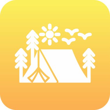 kamp çadırı orman ağaçları ve güneş vektör çizimi tasarımı