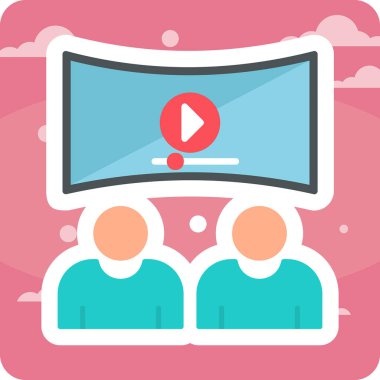 Viedeo izleyen insanlar, vektör illüstrasyonu basit tasarım