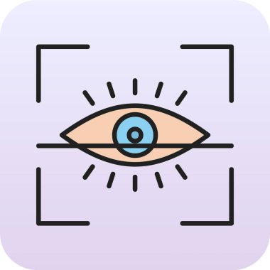 Göz Tarama Ağı simgesi, vektör illüstrasyonu. Tarama çerçevesi vektör ana hatları işaretli dijital göz