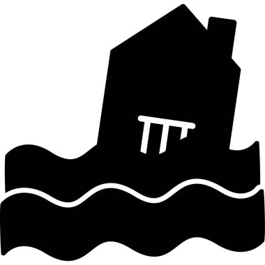 Sel, su simgesindeki ev, vektör illüstrasyonu