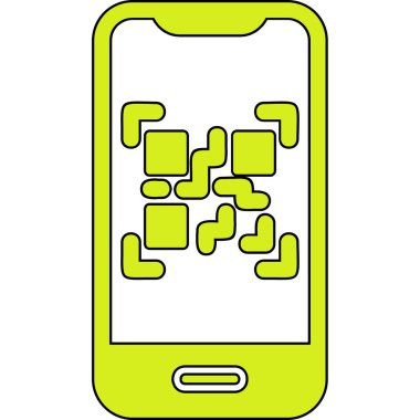 Cep telefonu ekranında QR kodu, vektör illüstrasyonu basit tasarım