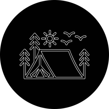 kamp çadırı orman ağaçları ve güneş vektör çizimi tasarımı
