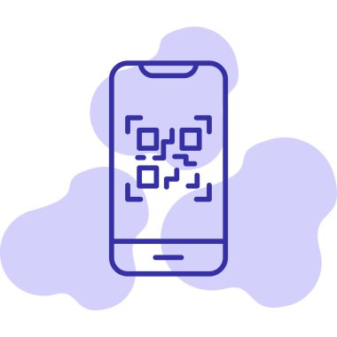 Cep telefonu ekranında QR kodu, vektör illüstrasyonu basit tasarım