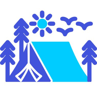 kamp çadırı orman ağaçları ve güneş vektör çizimi tasarımı