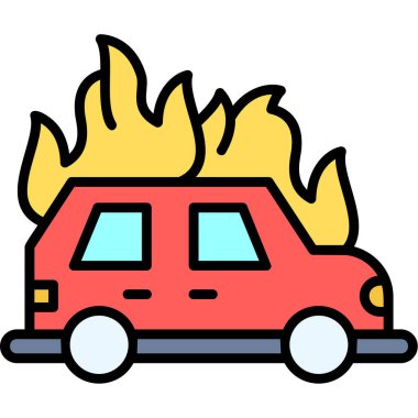 Araba yanıyor. Web simgesi basit illüstrasyon