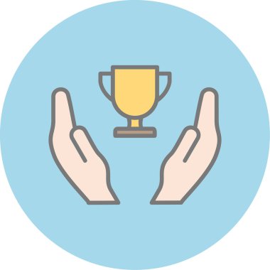 Galibiyet, kupa vektör simgesi ile eller