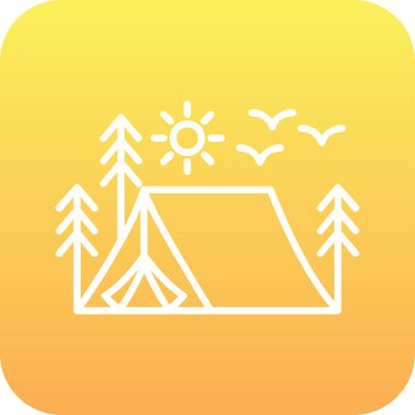 kamp çadırı orman ağaçları ve güneş vektör çizimi tasarımı