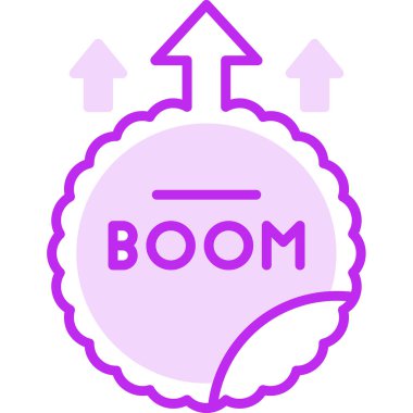 yuvarlak damga kelime Boom, düz simge, vektör illüstrasyon 