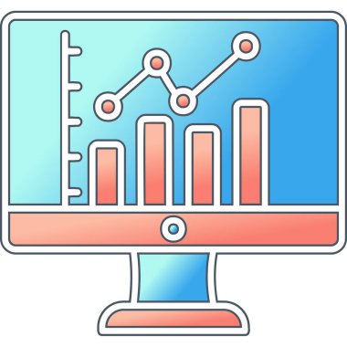 çevrimiçi bar grafikli bilgisayar ekranı, web simgesi basit illüstrasyon