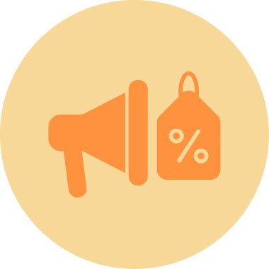 Megafon ve indirim etiketli bir promosyon ikonu. Basit tasarım 