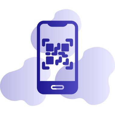Cep telefonu ekranında QR kodu, vektör illüstrasyonu basit tasarım