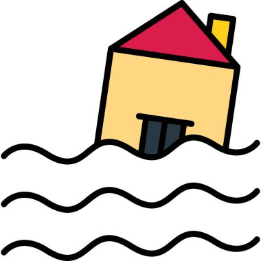 Sel, su simgesindeki ev, vektör illüstrasyonu