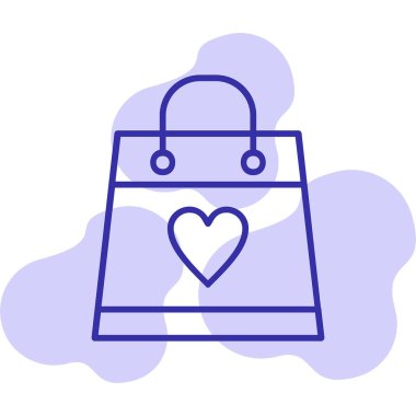 Aşk ikonlu alışveriş çantası, vektör illüstrasyonu