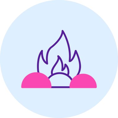 Kamp ateşi simgesi, vektör illüstrasyonu, düz tasarım 