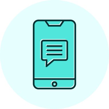 Ekran simgesinde konuşma balonu olan akıllı telefon, vektör illüstrasyon grafik tasarımı 