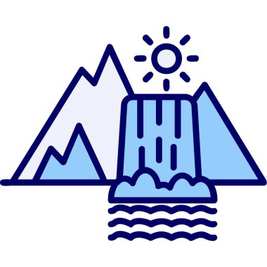 Dağların simgesindeki bir şelalenin vektör çizimi 