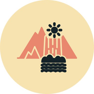 Dağların simgesindeki bir şelalenin vektör çizimi 