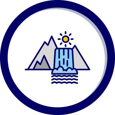 Dağların simgesindeki bir şelalenin vektör çizimi 