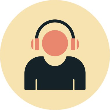 Etkilendirici kulaklık takar Web simgesi, vektör illüstrasyonu