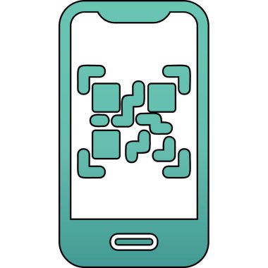 Cep telefonu ekranında QR kodu, vektör illüstrasyonu basit tasarım