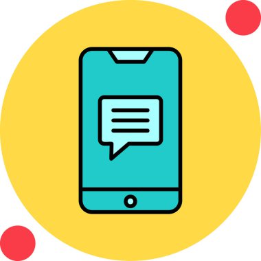 Ekran simgesinde konuşma balonu olan akıllı telefon, vektör illüstrasyon grafik tasarımı 