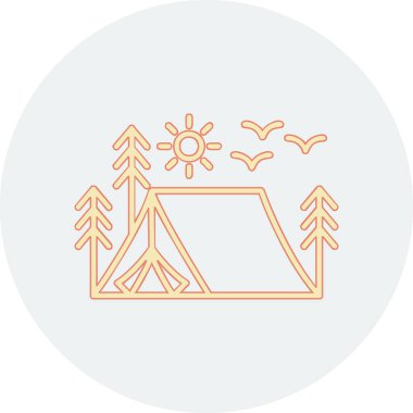 kamp çadırı orman ağaçları ve güneş vektör çizimi tasarımı