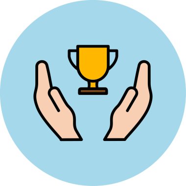 Galibiyet, kupa vektör simgesi ile eller