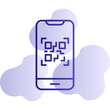 Cep telefonu ekranında QR kodu, vektör illüstrasyonu basit tasarım