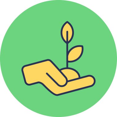 Bir filizlenme ikonu tutan el, ana hatlı stil 