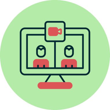 Soyut olarak tasarlanmış bir video arama simgesinin düz vektör çizimi.