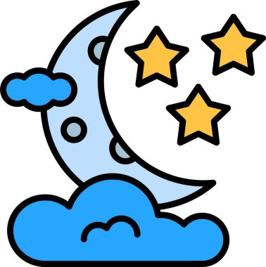 Yıldızlı ay simgesi ve bulutlu vektör çizimi