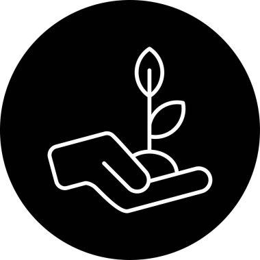 Bir filizlenme ikonu tutan el, ana hatlı stil 