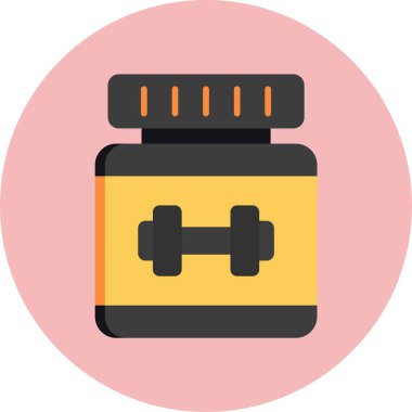 Protein ikonu ya da düz çizim. Beyaz protein şişesi ikon vektörü. Beyaz Proteinin Tasarım Şablonu. Sport whey protein illüstrasyonu