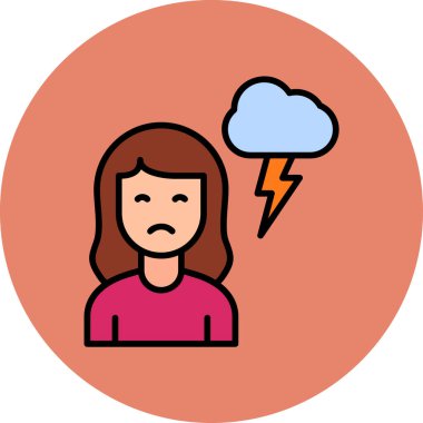 Bulut ve şimşek vektörü çizimi olan üzgün kadın