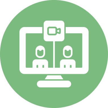 Bir vektör illüstrasyonunda gösterilen soyut düz şekilli video arama simgesi.