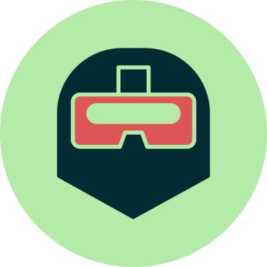 Soyut ve renkli vektör illüstrasyonunda bir simge olarak tasvir edilen modern miğfer.