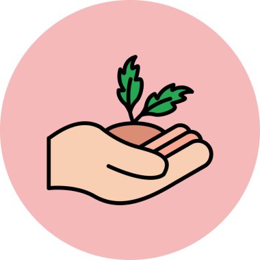 Bir filizlenme ikonu tutan el, ana hatlı stil 