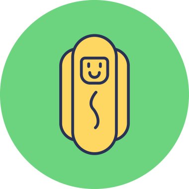 playful hot dog icon with a cheerful, smiling face, complete with a bun and a winking sausage character, perfect for food apps or playful designs  clipart