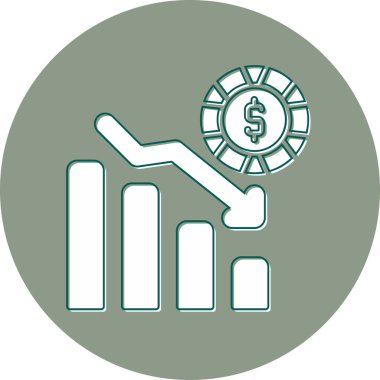 Düşen çizgi grafiğine sahip dolar simgesi, değer düşüşünü simgeliyor
