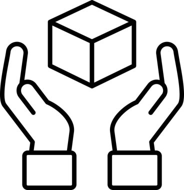 Dikkat ile tutuş işareti, eller küp simgesi, vektör illüstrasyonu 