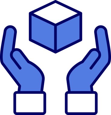 Dikkat ile tutuş işareti, eller küp simgesi, vektör illüstrasyonu 